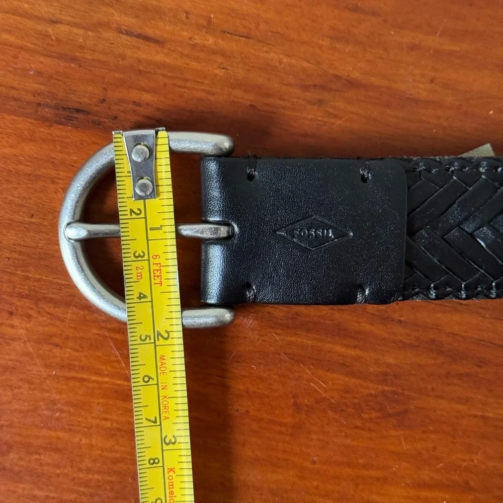 Fossil Black Leather Braided Belt Sz M